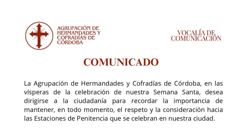 COMUNICADO DE LA AGRUPACIÓN DE HHYCC DE CÓRDOBA